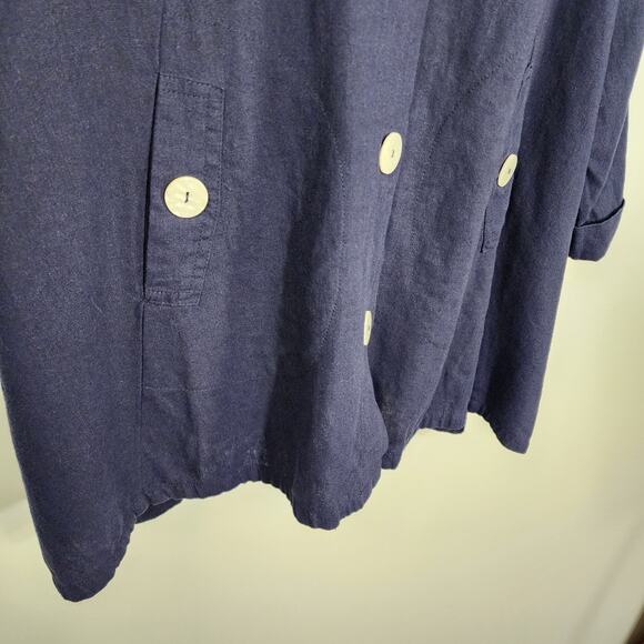 JNY Jones New York Jacket Womens 2X Blue Hooded Linen Blend Button Front Shacket - Picture 7 of 9
